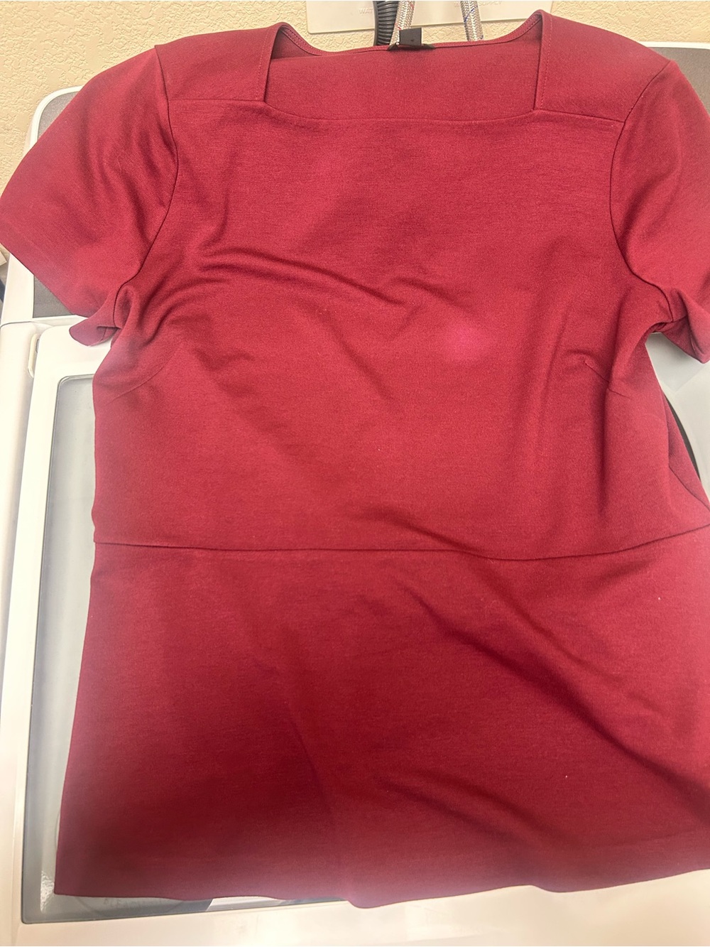 Ann Taylor Square Neck Short Sleeve Top - Burgundy